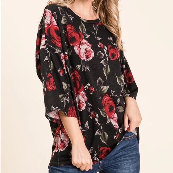 Relaxed Soft Knit Tunic - Black Floral - Picture 3 of 4